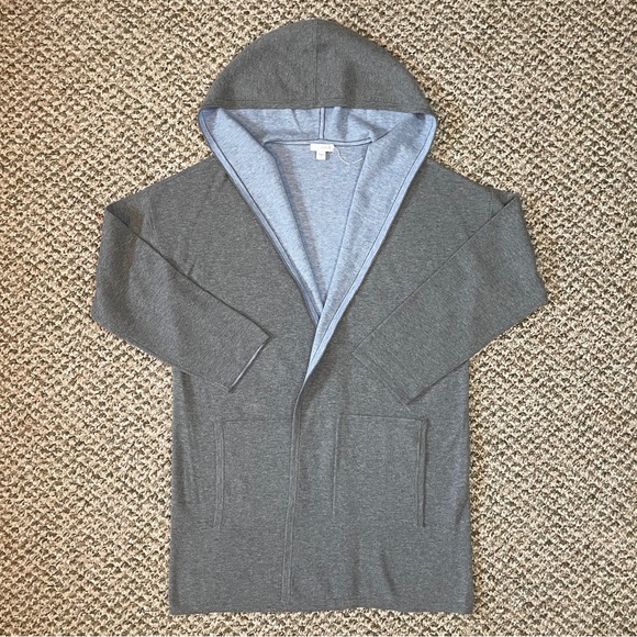 J. Jill Pure Jill Wool Blend Hooded Open Front Long Sleeve Cardigan - Light Gray - Picture 3 of 13